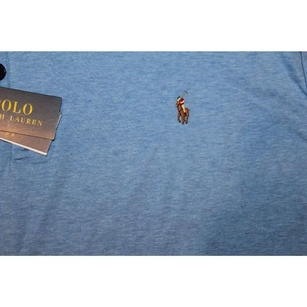 NWT Polo Ralph Lauren Polo Shirt Men's Big & Tall‎ Cotton Horse Heather Blue 3XB